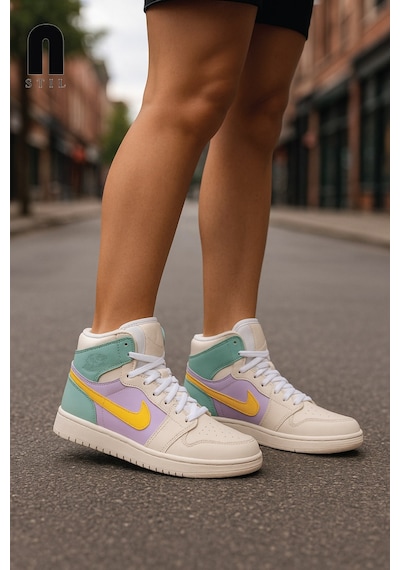Günlük Unisex Sneaker Bağcıklı Hafif Yumuşak Kaymaz Taban Bilekli Basketbol Ayakkabı 8070 Yeşil- Lila- Sarı-21