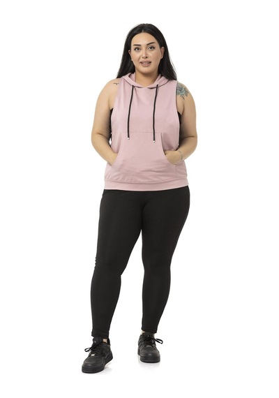 Disentis Büyük Beden Kanguru Cepli Kapüşonlu Geniş Kol Oyuntulu Pudra T-shirt-pudra Pudra