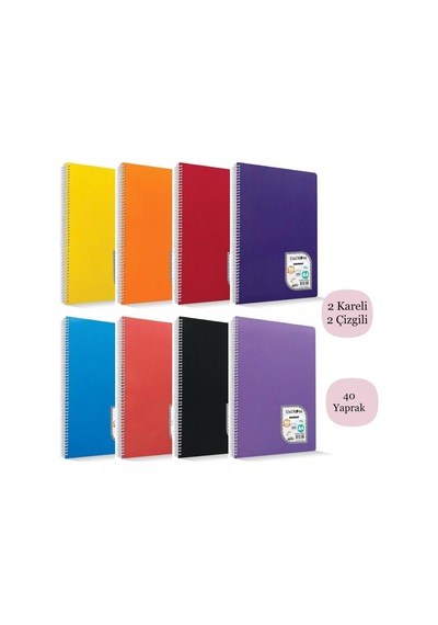 Çınar Colormaxi A4 40 Yaprak Plastik Kapak Spiralli Defter 2 Çizgili +2 Kareli