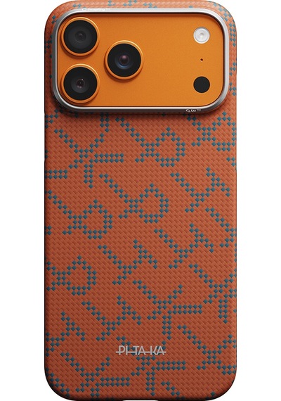 Apple Apple iPhone 17 Pro Kılıf M-safe Uyumlu Aramid Fiber Pitaka Tactile Woven Monogram Seri Kapak Mavi-turuncu Mavi - Turuncu