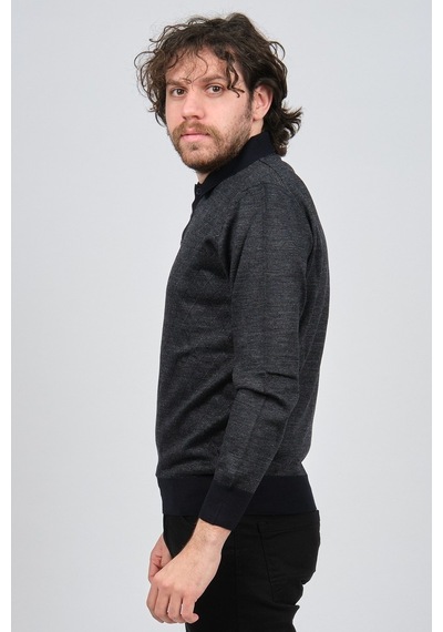 Pave Erkek Polo Yaka Desenli Yün Kazak 4537094 Lacivert Lacivert
