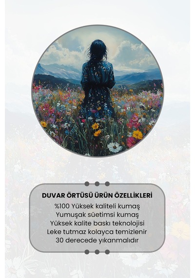 Çiçek Tarlasındaki Yalnızlık Desenli Duvar Halısı Duvar Örtüsü Tapestry Süet Dokulu Kumaş