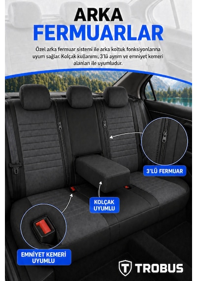 Volvo V40 2012-2019 Uyumlu Apex Serisi Füme Siyah Oto Koltuk Kılıfı
