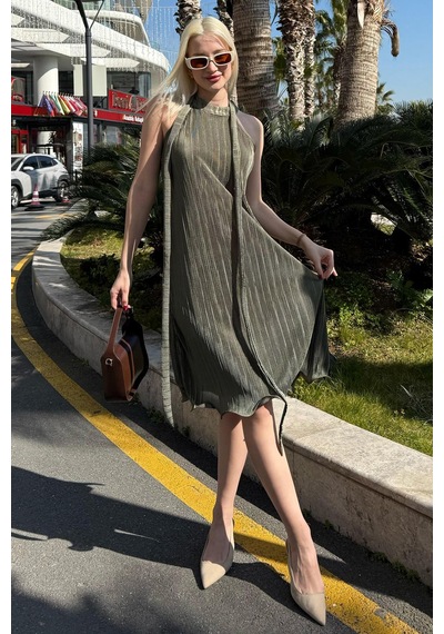 Madmext Haki Halter Yaka Kadın Elbise Mg2351 Haki