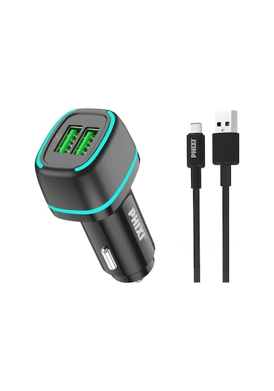 Phixi Force Qcc571t Çift Çıkışlı Fast Type-c Usb Kablolu Araç Şarj Cihazı-299