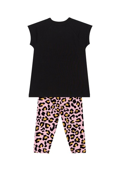 Leopar ve Zebra Kız Çocuk Yazlık Tunik T-shirt Tayt Takım
