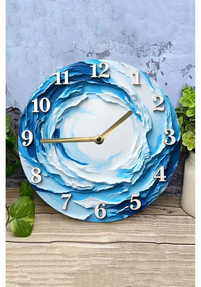 "okyanus Dalgası" 3d Görünümlü Mdf Duvar Saati 33 Cm Sdw296 Renkli