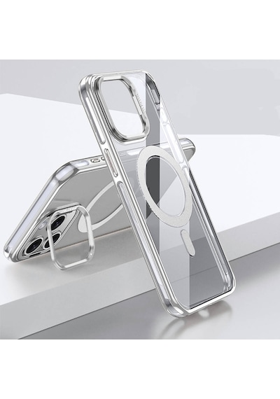 Apple Uyumlu iPhone 15 Pro Max Kılıf Magsafe Şarj Özellikli Wlons Standlı Efsane Kapak Siyah