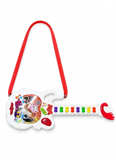 Mini Müzikli Oyuncak Gitar Kırmızı Beyaz