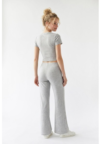 Mixray 2120 Kadın Crop T-shirt Ve Palazzo Pantolon Takım Gri