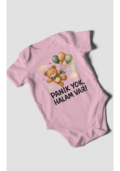 Morivokids Panik Yok, Halam Var Kısa Kollu Bebek Body %100 Pamuk Koyu Pembe