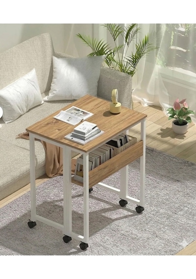Sidney Kitaplık Raflı Katlanır Masa 70 Cm Tekerli Bilgisayar Masası Laptop Masası Beyaz - Çam Sidney Kitaplık Raflı Katlanır Masa 70 Cm Tekerli Bilgisayar Masası Laptop Masası Beyaz - Çam