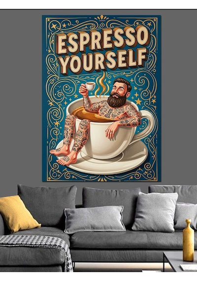 Ahşap Tablo Espresso Kendini Şımart Sloganı İnsan Figürlü Tablolar