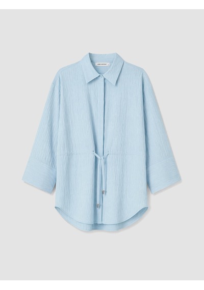 Lcw Everyday Mavi Çizgili Oversize Armürlü Kadın Gömlek