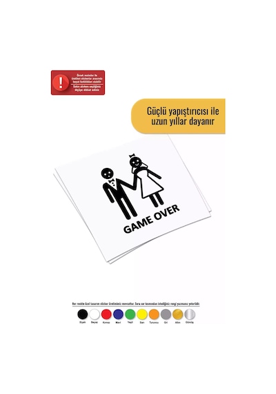 Evlendik Ve Game Over - Araç, Oto, Laptop, Duvar Uyumlu Sticker 15 18 Cm