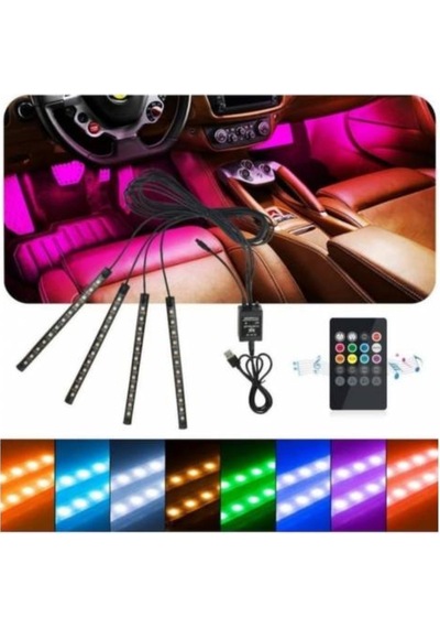 Ahmet Otomotiv Ayak Altı Led Rgb Işık Araç Içi Ve Ev Aydınlatma Sese Duyarlı 12 Led Uzaktan Kumandalı Çakmak Uçlu