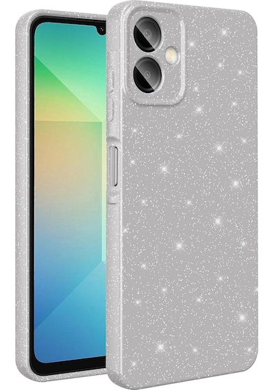Samsung Uyumlu Galaxy A06 Kılıf Kamera Korumalı Simli Lüks Zore Koton Kapak Gümüş