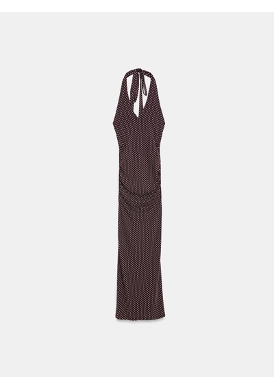 DİLVİN 91698 Lyocell Halter Yaka Midi Elbise-koyu Kahve