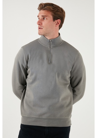 Buratti Pamuklu Regular Fit Yarım Fermuarlı Dik Yaka Erkek Sweat 59052592 Açık Haki