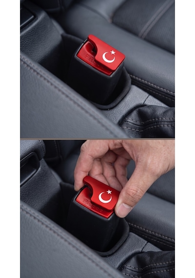 Ay Yıldız Kırmızı Araç Kemeri Tokası Susturucu Kapağı 5'li Set Tüm Araçlara Uyumlu
