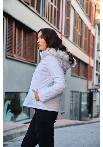 Barbora Günlük Kürklü Şişme Kadın Mont 807beyaz4 001