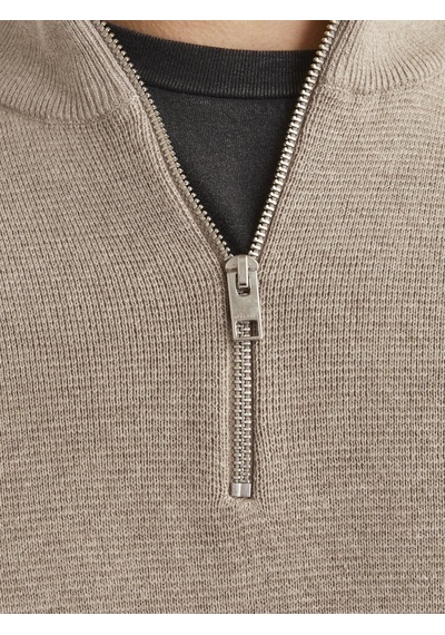 Jack & Jones Erkek Yarım Fermuarlı Örme Kazak - Milano Greige Çok Renkli