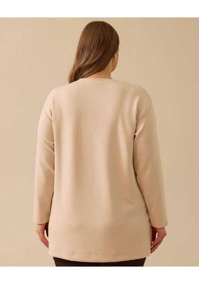 Gala-xi Kadın Büyük Beden Çiçek İşlemeli Sweatshirt 10002512314003 Bej
