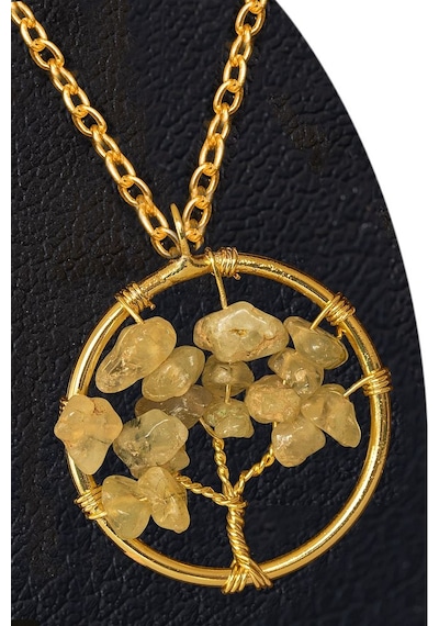 Erilsa Sertifikalı Gold Prehnite - Prinayt Taşı Hayat Ağacı Kolye - Altı Çok Renkli