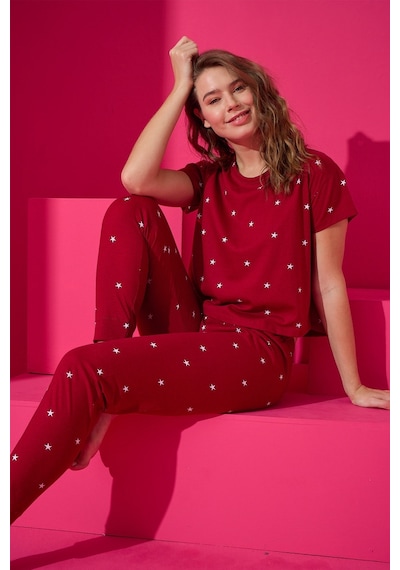 Eliz 7001-13-kp Kısa Kol Pamuk Kadın Pijama Takımı Kırmızı