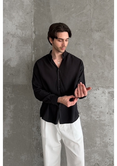Erkek Oversize Modal Gömlek Black