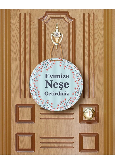 Evimize Neşe Getirdiniz" Yazılı Mdf Kapı Süsü 22.5 Cm Dekoratif Halat Askılı Giriş Dekoru Mor