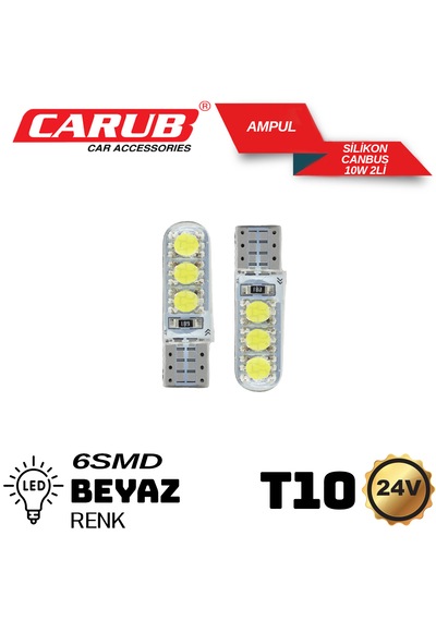 Carub 24volt Dipsiz T10 Led Ampul 6smd Silikon Beyaz Cambus