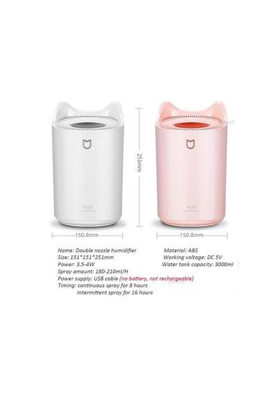 3 Litre Oda Hava Nemlendirici Çift Nozul Humidifier Rgb Led Işıklı Buhar Makinesi