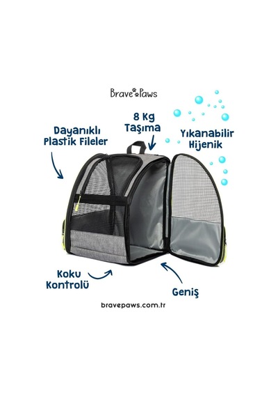 Brave Paws Kedi Köpek Çantası Yıkanabilir Ve Hava Alan Piramit Model Gri