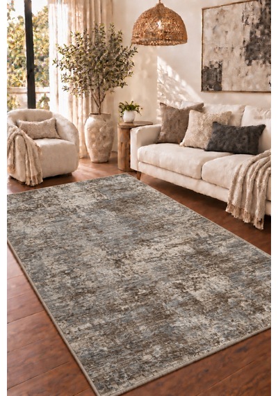 Vivanni Home Everlynn Polyester Vintage Halı Pamuk Atkı Tabanlı Modern Dokuma Ev Halısı Mavi Beyaz