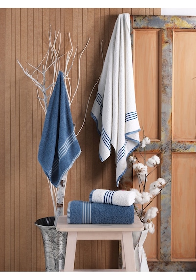 Eponj Home Banyo Havlu Takımı Oscar Mavi-krem 50x85cm 2ad. + 70x140cm 2ad. Mavi - Krem
