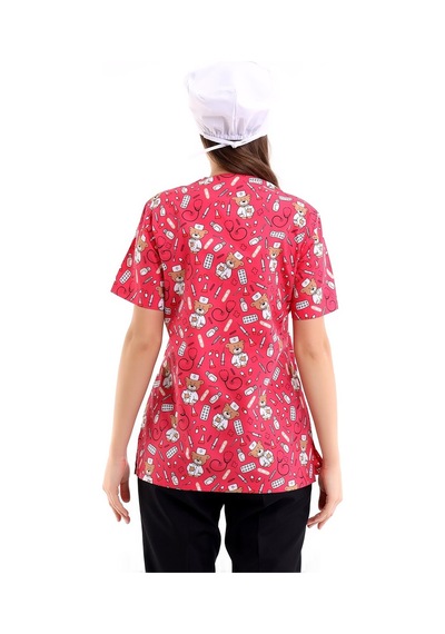 Zarf Yaka Desenli Üst - 3706 Doctor Ayıcık Pembe-6843