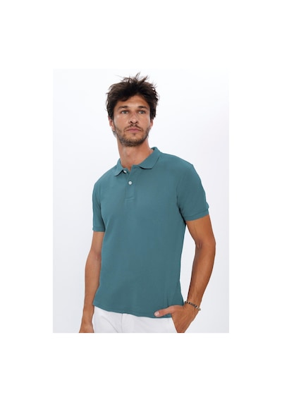 Tudors Erkek Slim Fit Dar Kesim Pamuklu Yumuşak Dokulu Serin Tutan Kumaş Düz Pike Mavi Polo Yaka Tişört-33702 Mavi