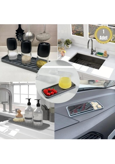 Gri Renk Silikon Yağdanlık Yağlık Sirkelik Altlığı Organizer Sunumluk Sabunluk Altlığı 23x10 Cm Diğer