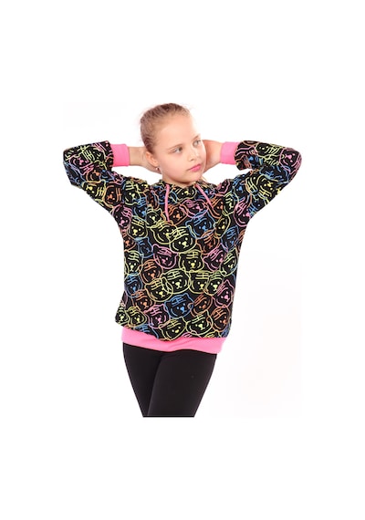 Toontoy Kız Çocuk Komple Baskılı Sweatshirt Siyah