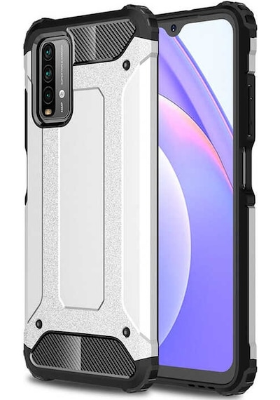 Noktaks - Xiaomi Uyumlu Xiaomi Redmi 9t - Kılıf Çift Katman Zırh Tank Crash Military Kapak - Gri
