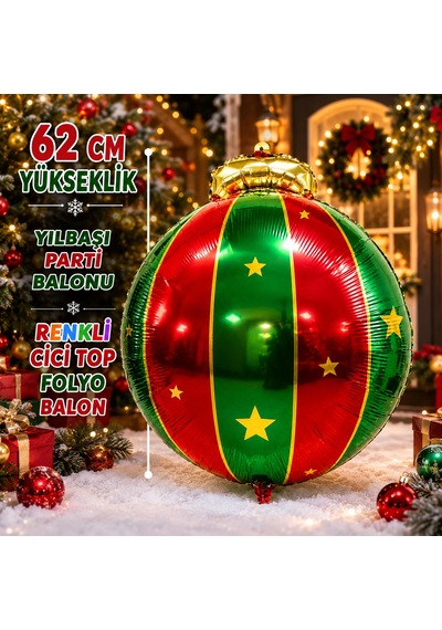 Vıp Yüksek Kalite 2 Adet 62 Cm Renkli Cici Top Süs Folyo Balon Renkli Cici Top Süs Yılbaşı Balonu