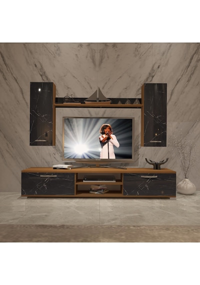 Decoraktiv Eko 7 Mdf Dvd Tv Ünitesi Tv Sehpası Ceviz - Siyah Mermer