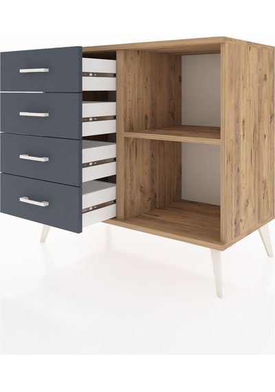 Hyperion Şifonyer Tek Raflı 4 Çekmeceli 88x44x80 Çam-çam/antrasit Çam/antrasit Hyperion Şifonyer Tek Raflı 4 Çekmeceli 88x44x80 Çam-çam/antrasit Çam/antrasit