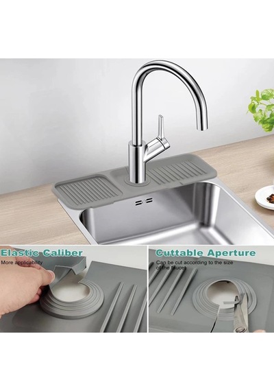 Antasit Gri Silikon Lavabo Süzgeci Ve Musluk Matı 2li Takım Lavabo Su Tutucu Musluk Organizeri Silik Diğer