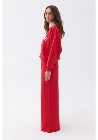 Nocturne Oversize Midi Kadın Pantolon - Günlük Rahatlık Kırmızı