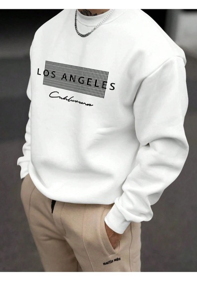 Startmore Beyaz Unisex Kadın/erkek Detaylı Los Angeles Özel Baskılı Renkli Oversize Bisiklet Yaka Pamuklu