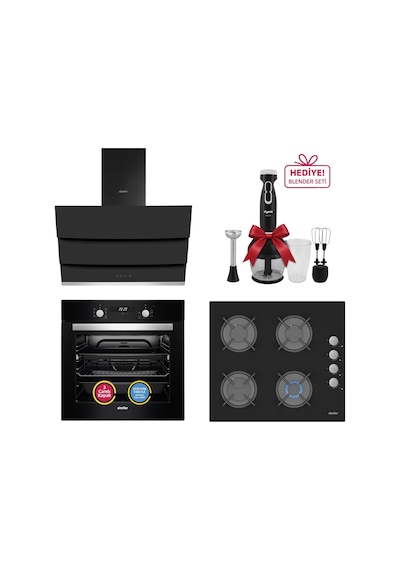 Simfer Turbo Siyah Ankastre Set (7327 Fırın + 3500 Ocak + 8678 Davlumbaz)