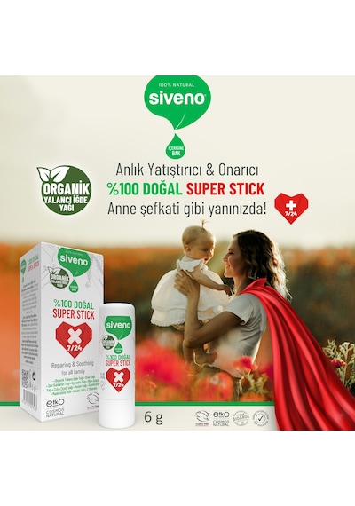 Siveno %100 Doğal Super Stick Anlık Yatıştırıcı Onarıcı Organik Yalancı İğde Yağlı 6 G