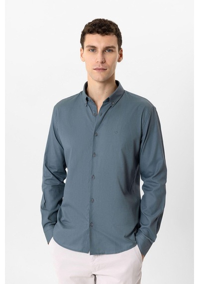 Back & Bond Gri Slim Fit Armürlü %100 Pamuk Gömlek Back & Bond Gri Slim Fit Armürlü %100 Pamuk Gömlek